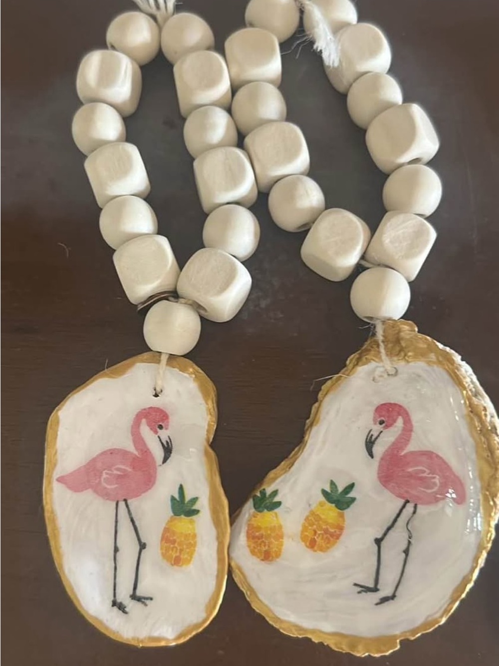 Hand-Painted Pink Flamingo & Pineapple Shell Bead Garland